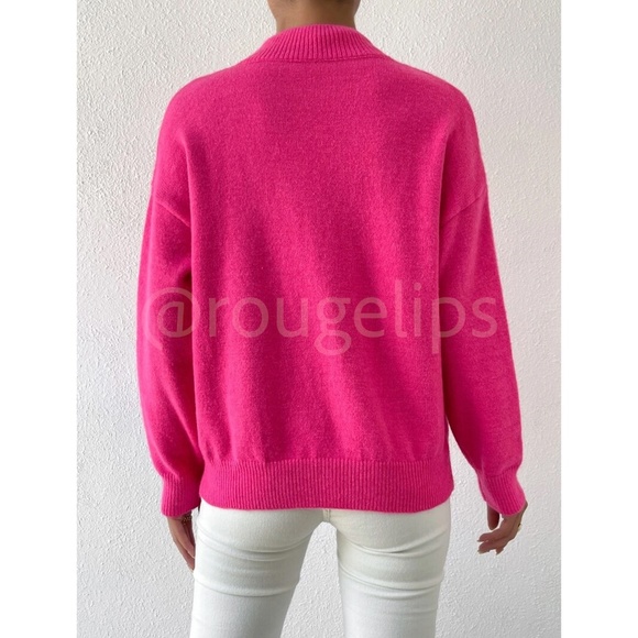 Hot Pink Turtleneck Knit Pullover Sweater Long SLeeve - Picture 4 of 8